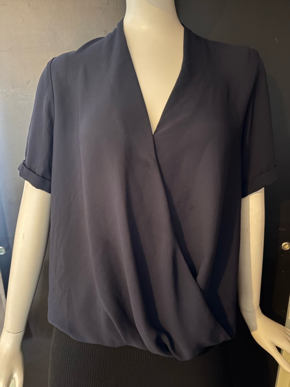 Topshop Navy Surplice Short-Sleeve Blouse